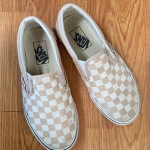 Vans pink and White Checkered Slip-On Sneakers